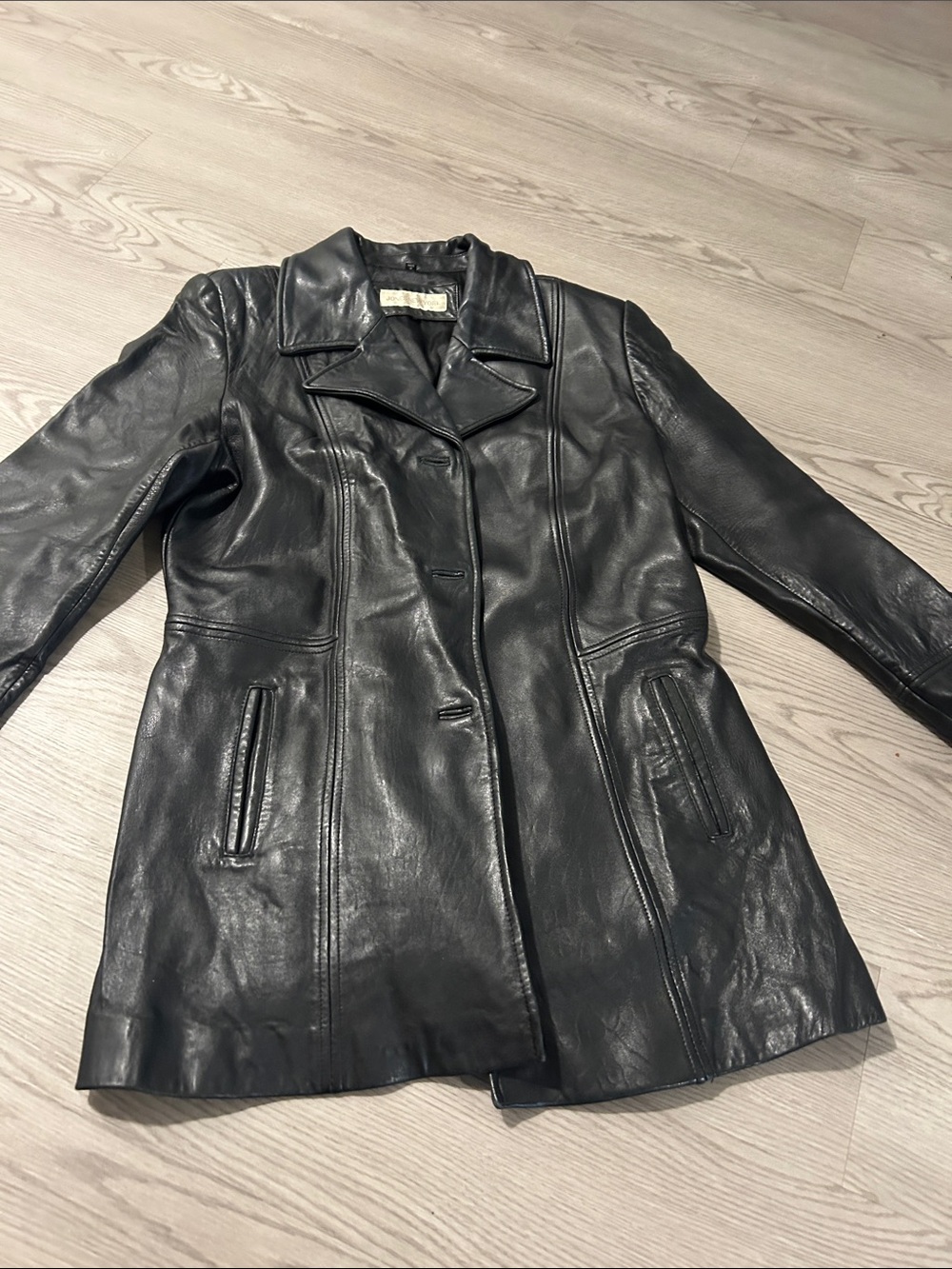 Jones New York Black Leather Tailored Longline Coat